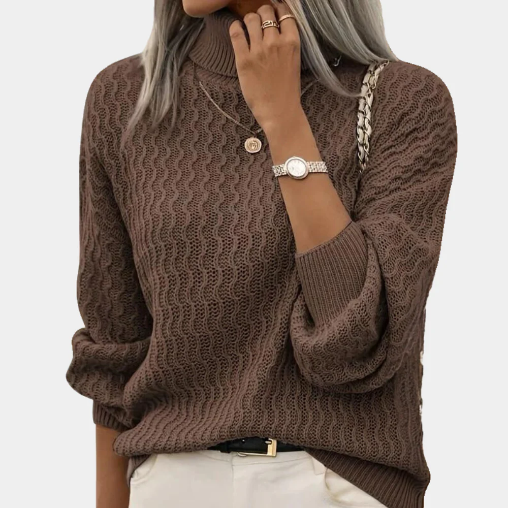 Pull Femme Mocha Col Roulé Confortable - PanierRoyale