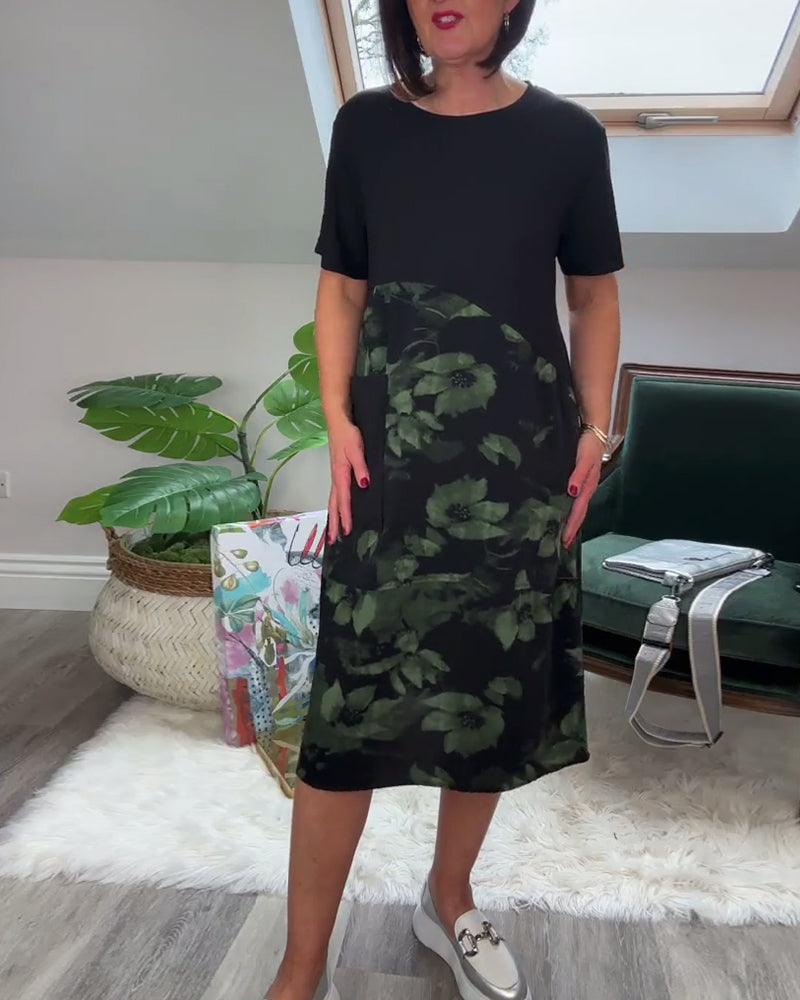 Robe Femme Patchwork Floral Coupe Droite Décontractée