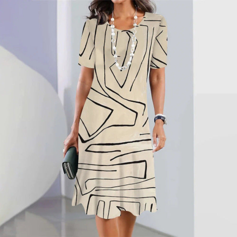 Robe trapèze Femme Imprimé Graphique Manches Courtes