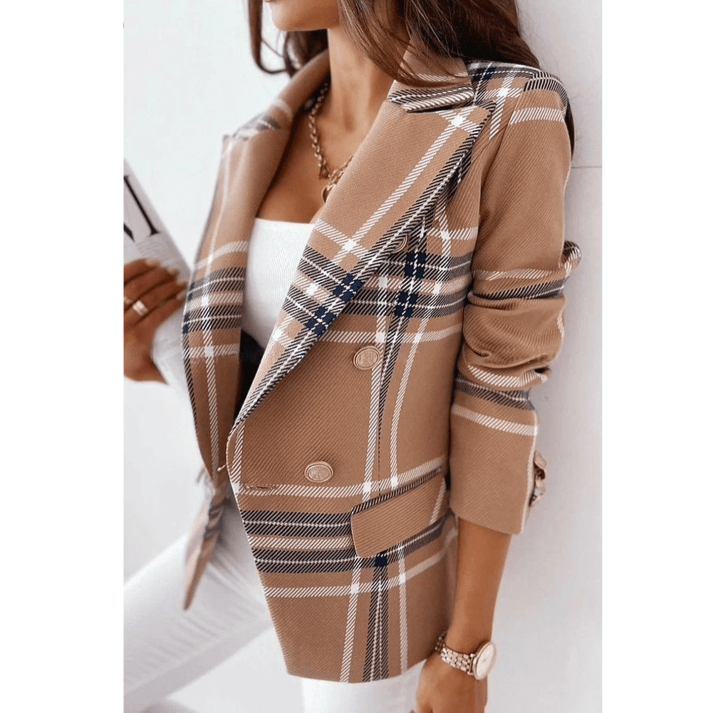 Blazer Femme Élégant – Veste en Laine Douce et Chaud avec Col Revers