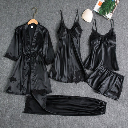 Pyjama Femme Confortable avec Kimono et Short de Nuit Doux