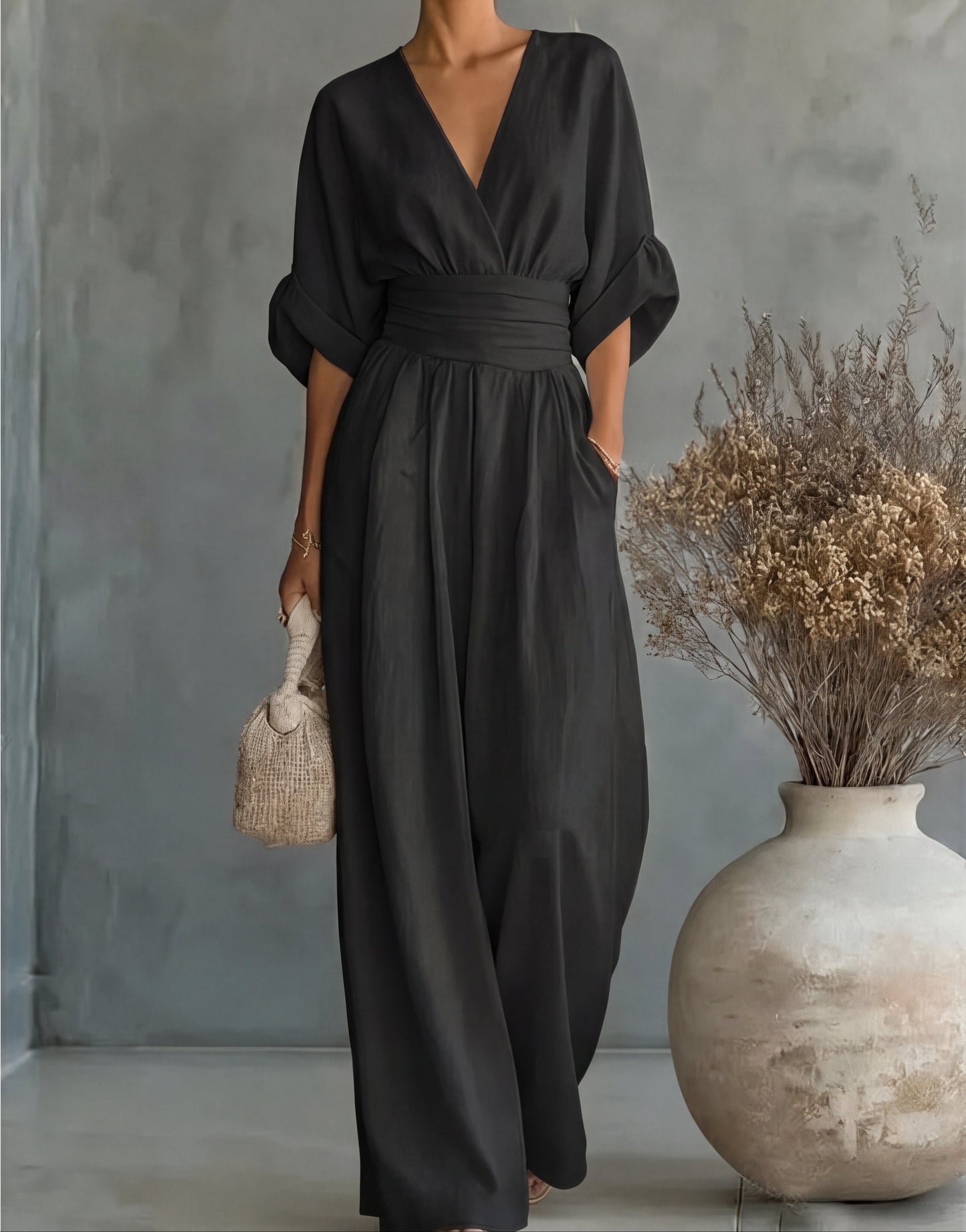 Combinaison Femme Décolleté en V Pantalon Fluide