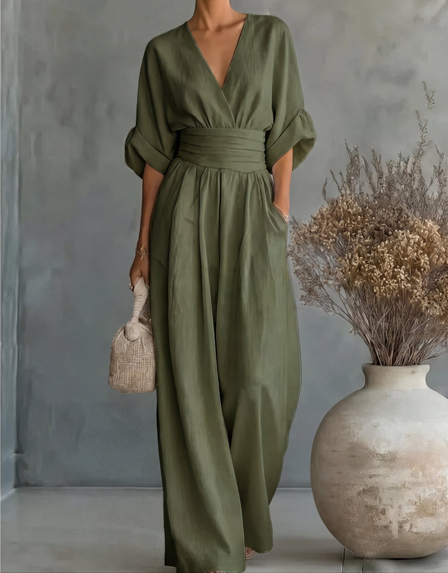 Combinaison Femme Décolleté en V Pantalon Fluide