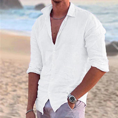 Chemise Homme Lin Rose Clair Manches Longues Décontractée