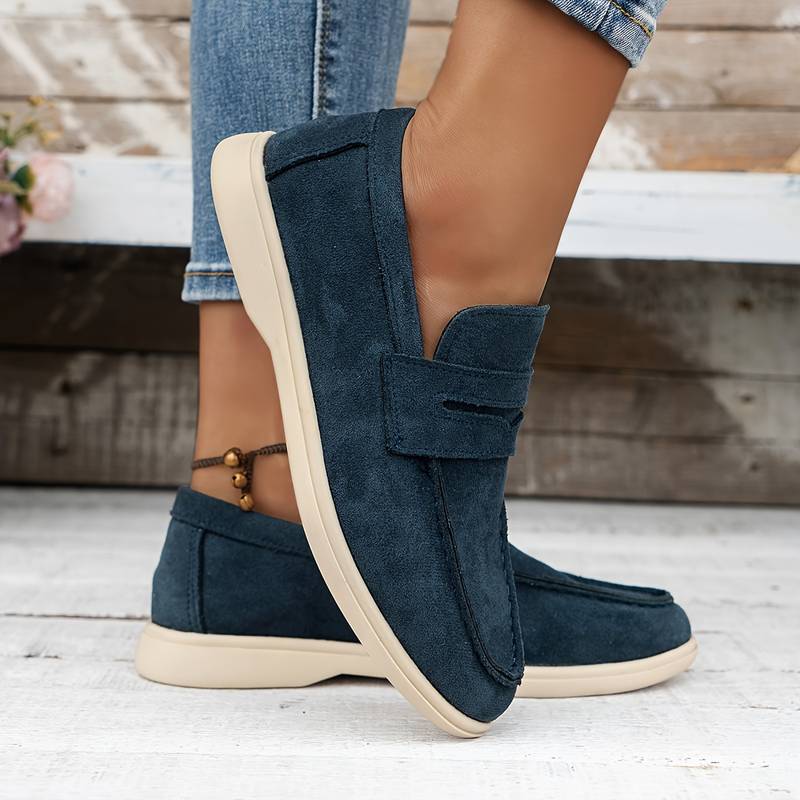 Mocassin en Cuir Velours Beige et Bleu Marine