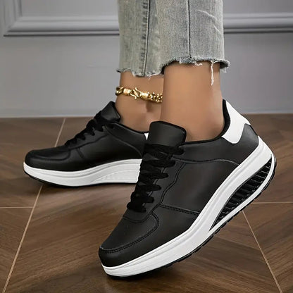 Baskets Femme Cuir Synthétique Semelle Compensée Lacets Minimalistes