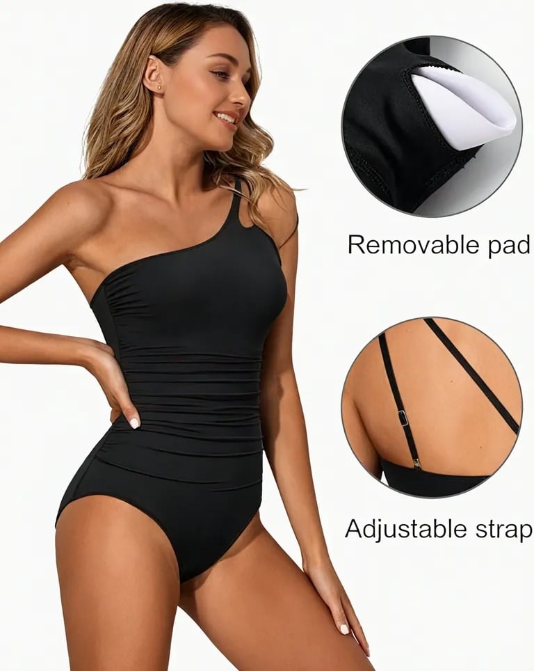 Maillot de bain Femme Une épaule Imprimé Tropical Coupe Ajustée