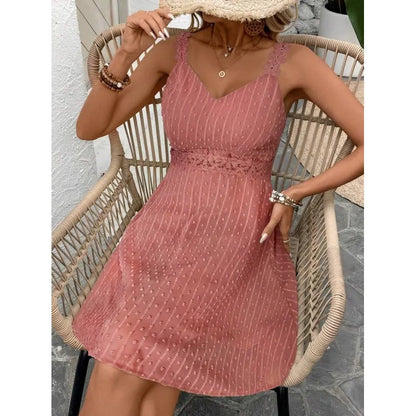 Robe mini Femme Dentelle Plumetis Bretelles fines