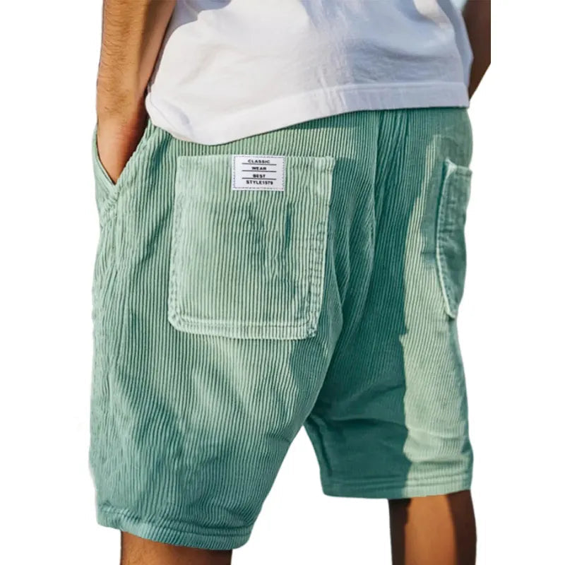 Short Homme Velours Côtelé Poches Plaquées Taille Élastique