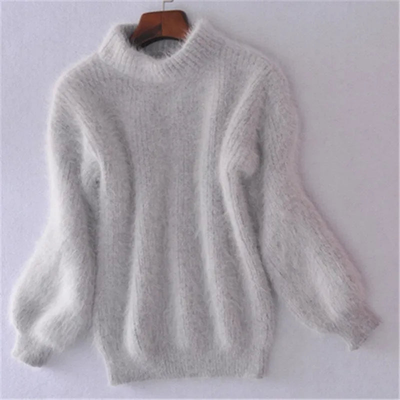 Pull Femme Col Montant Rose Chaud et Doux