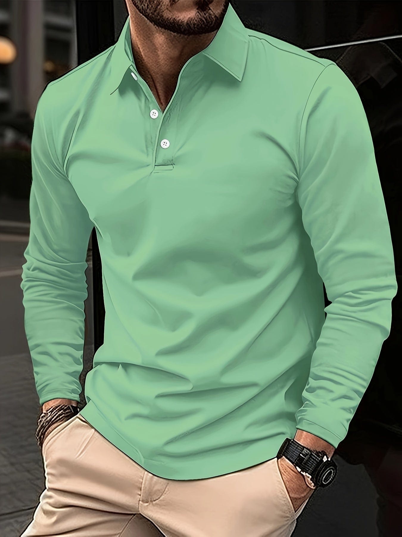 Polo Homme Manches Longues Confortable Coton