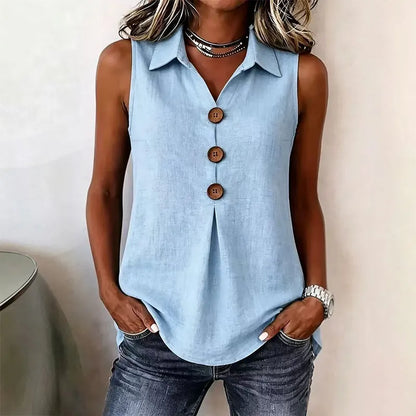 Chemise sans manches femme Coton Boutons décoratifs - PanierRoyale