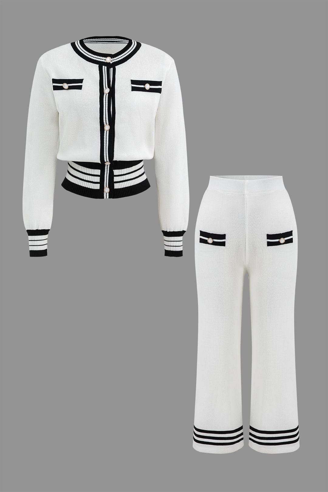 Ensemble Tricot Femme Élégant : Cardigan Court et Pantalon Large