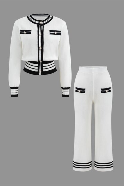 Ensemble Tricot Femme Élégant : Cardigan Court et Pantalon Large
