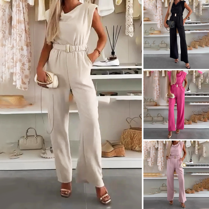Combinaison Femme Sans Manches Décolleté Drapé Taille Élastique - PanierRoyale