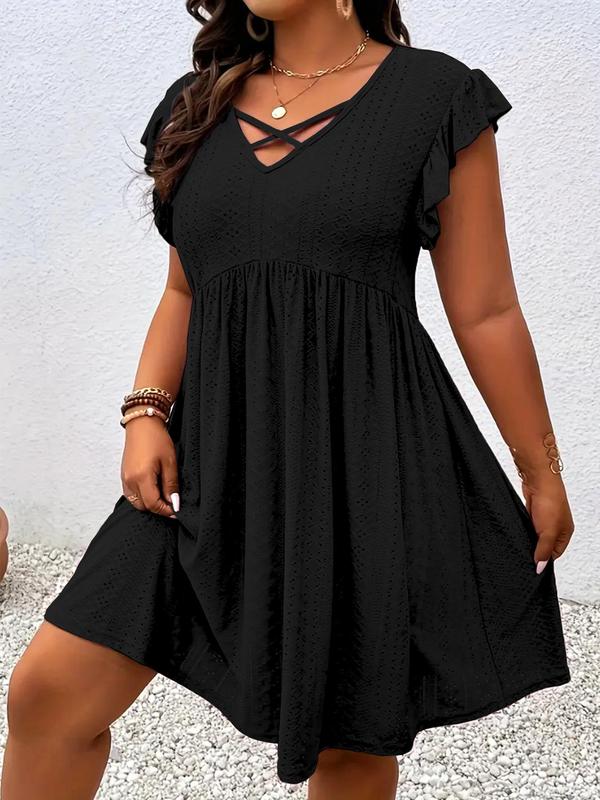Robe Femme Décolleté Découpé Manches Volantées