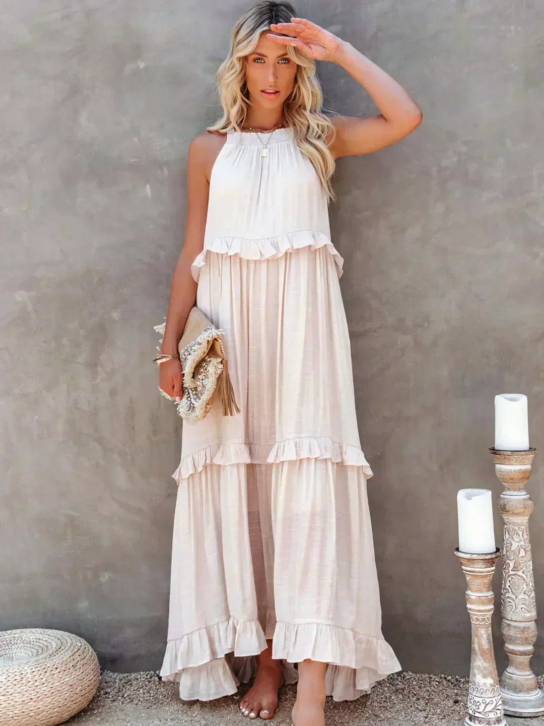 Robe Été Legère sans Manches avec Volants Femmes - PanierRoyale