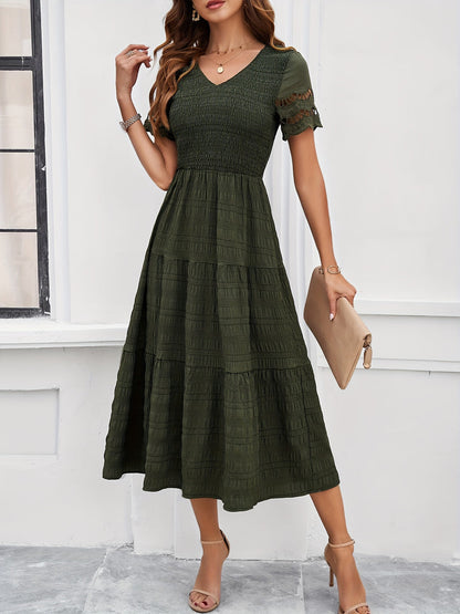 Robe Décontractée Été Longue Corail Dentelle pour Femme