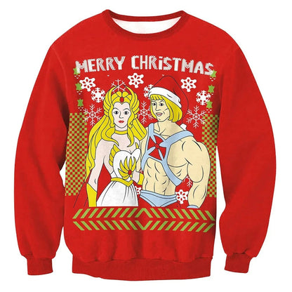 Pull de Noël Rouge Brillant avec Cerf Pour Homme et Femme