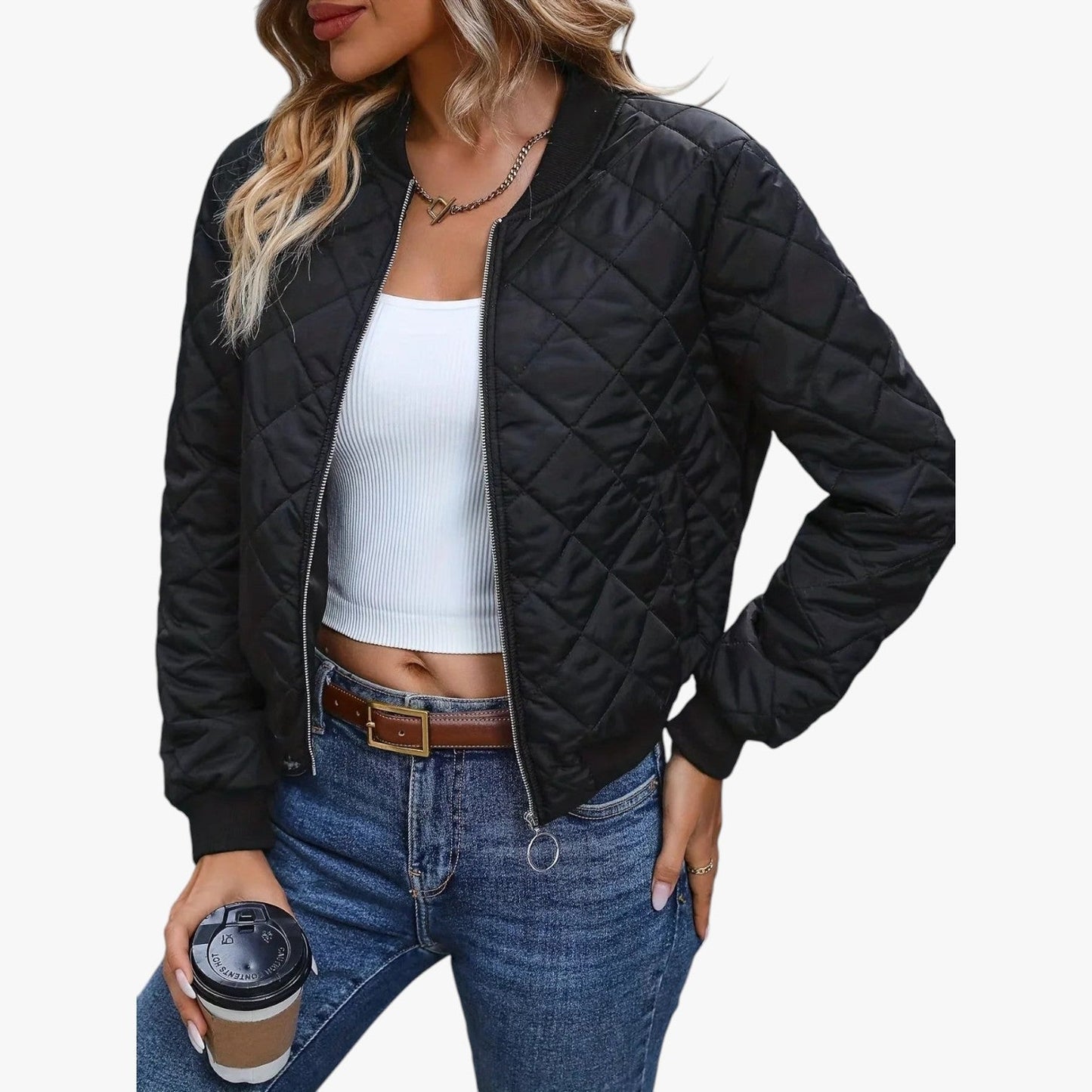 Bomber Femme Matelassé Coupe Légère Motif Losanges - PanierRoyale