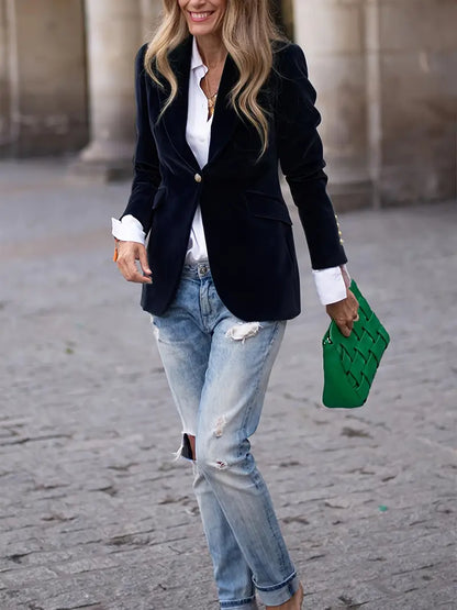 Blazer Femme Classique à Un Bouton Élégant
