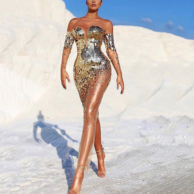 Robe de soirée Femme Tissu scintillant Coupe élégante