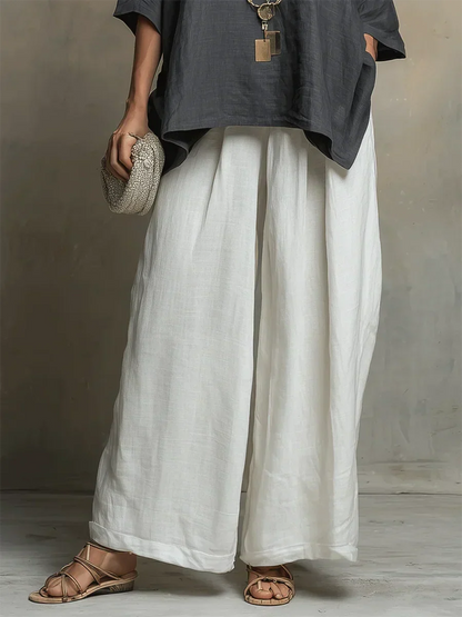 Ensemble Femme Lin Deux Pièces Coupe Ample Style Décontracté