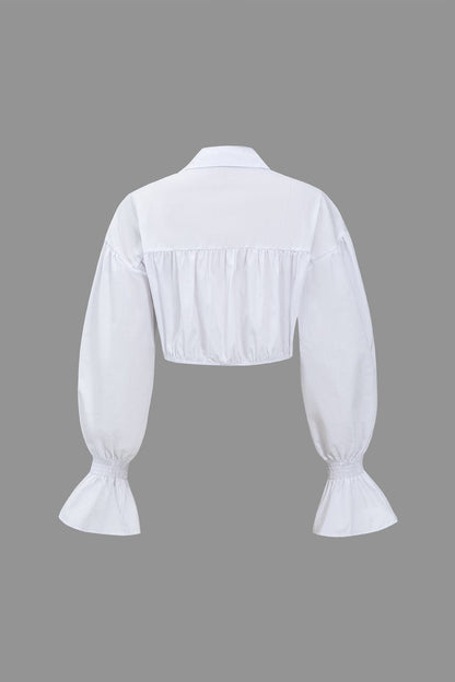 Sunniva | Top court en denim avec manches bouffantes