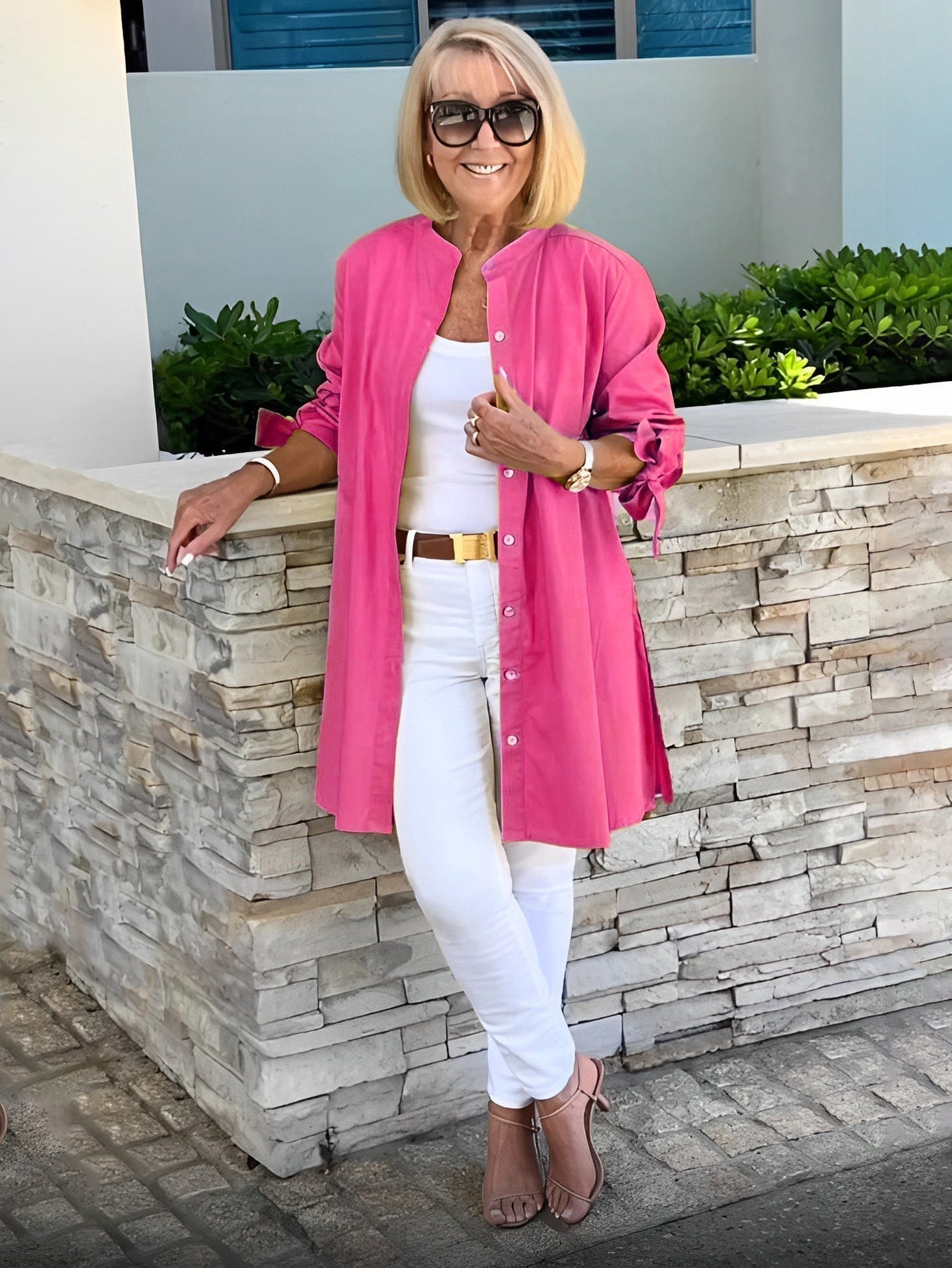 Veste Chemise Longue Femme Coton Boutonnée Coupe Droite
