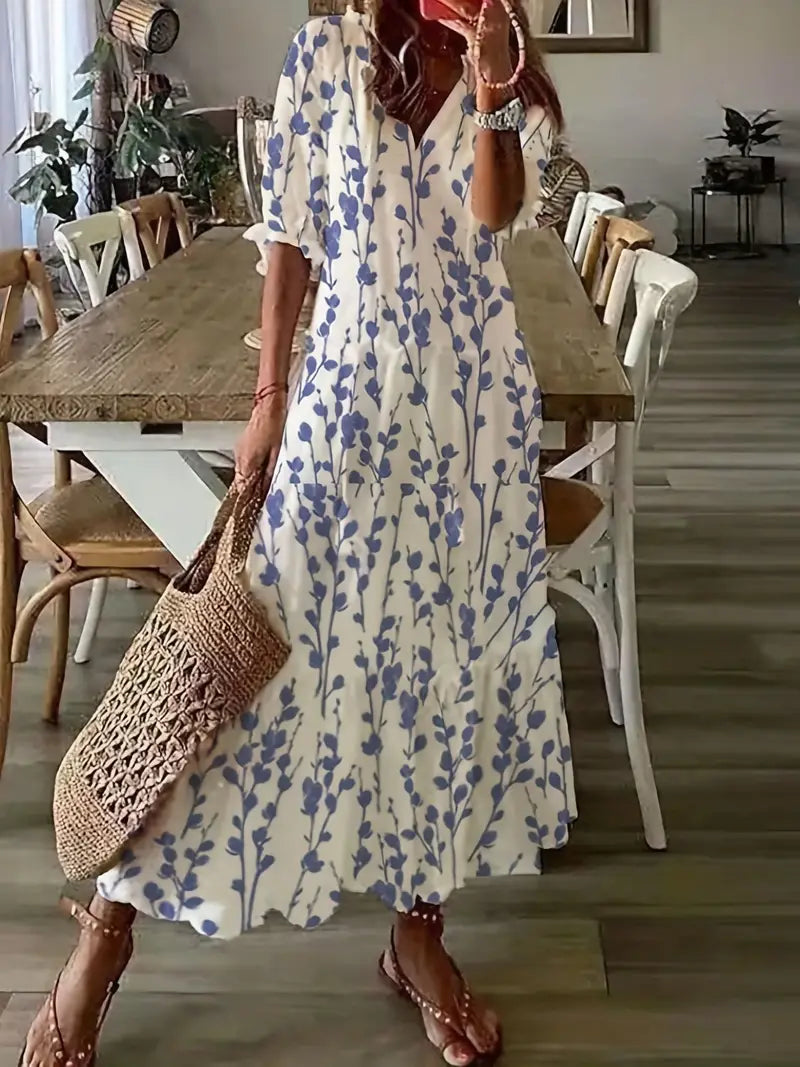 Robe Été Chiffon Léger avec Volants et Col en V - PanierRoyale