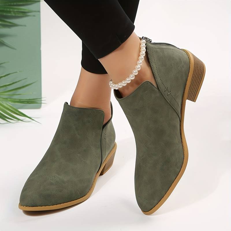 Bottines Femmes Vert Émeraude Cuir Synthétique Talon Bas - PanierRoyale