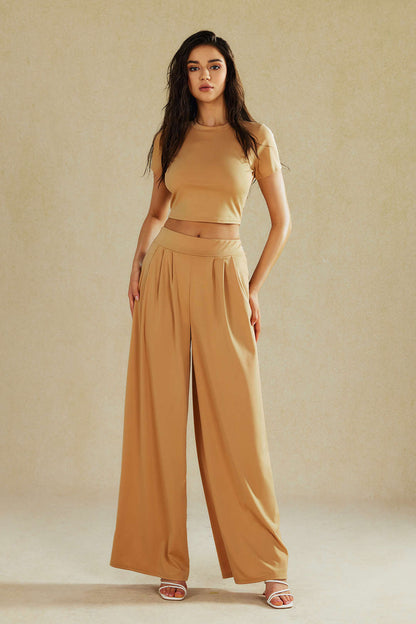 Robe de Soirée Élégante Two-Piece avec Top Court et Pantalon Large
