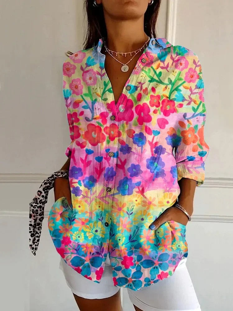 Chemisier Femme Floral Élégant Manches Longues