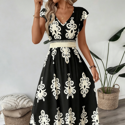 Robe longue Femme Taille smockée Imprimé baroque - PanierRoyale