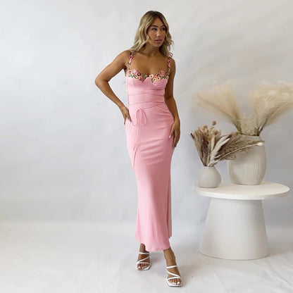Robe Longue Femme Élégante Brodée Fleurs - PanierRoyale
