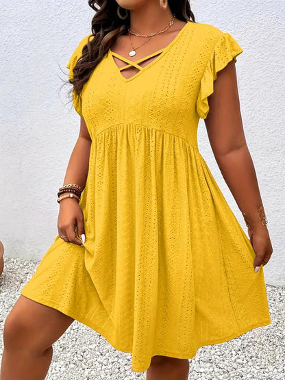 Robe Femme Décolleté Découpé Manches Volantées