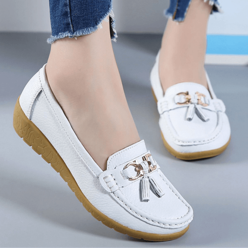Mocassins Femme Cuir Finition Texturée Semelle Souple Enfiler - PanierRoyale