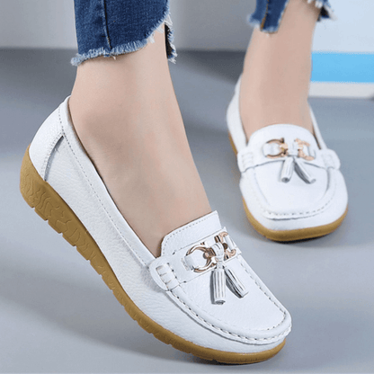 Mocassins Femme Cuir Finition Texturée Semelle Souple Enfiler - PanierRoyale