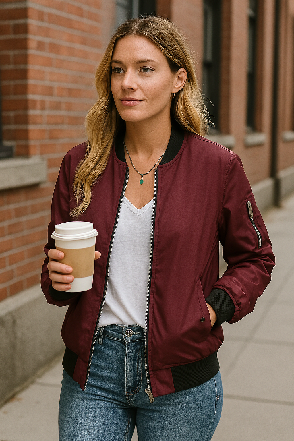 Blouson Bomber Femme Zippé Coupe Confortable Style Casual