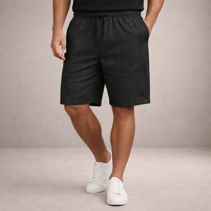 Short Homme Lin Mélangé Taille Cordon Coupe Décontractée