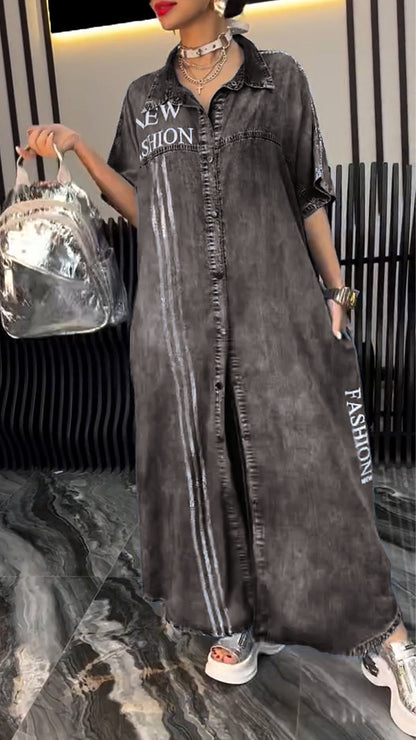Robe Longue Femme Denim Tencel Boutonnée Coupe Décontractée