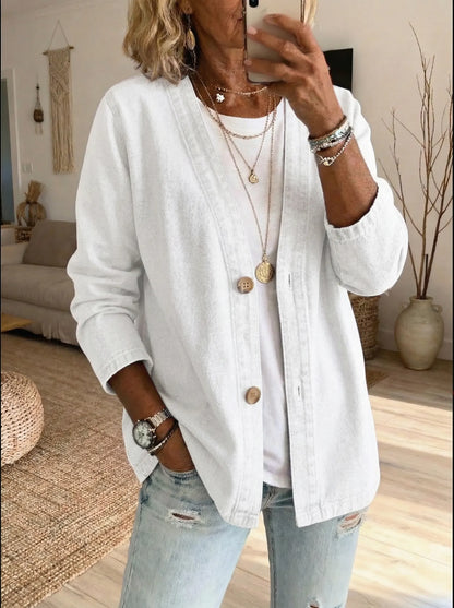 Cardigan Femme Denim Boutonné Coupe Décontractée