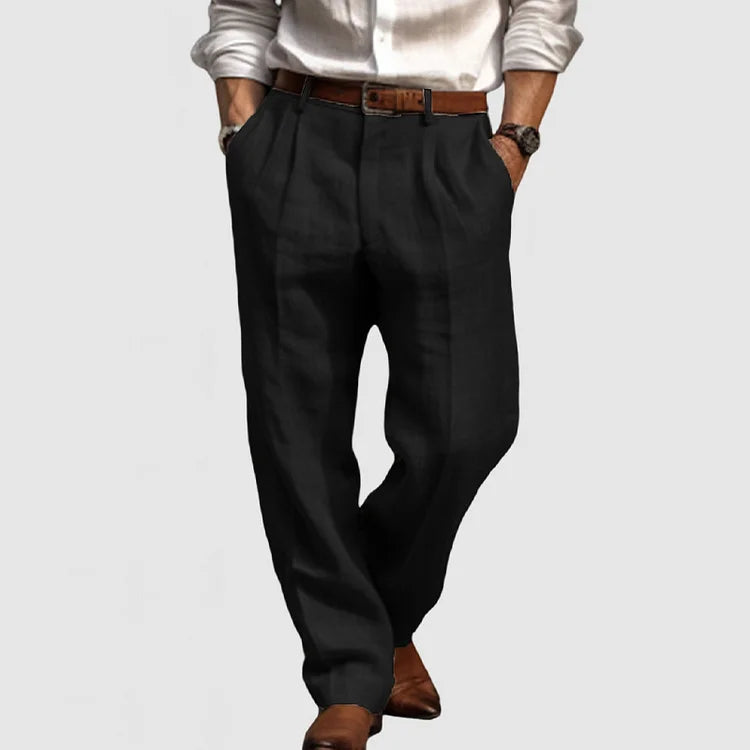Pantalon Homme Noir Élégant en Lin - PanierRoyale