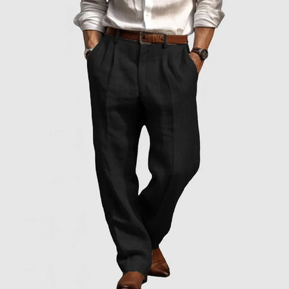 Pantalon Homme Noir Élégant en Lin - PanierRoyale