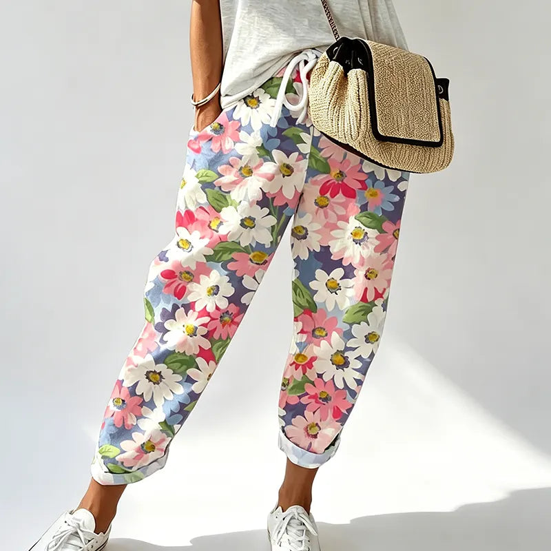 Pantalon Femme Coton Taille Ajustable Coupe Confort avec Poches
