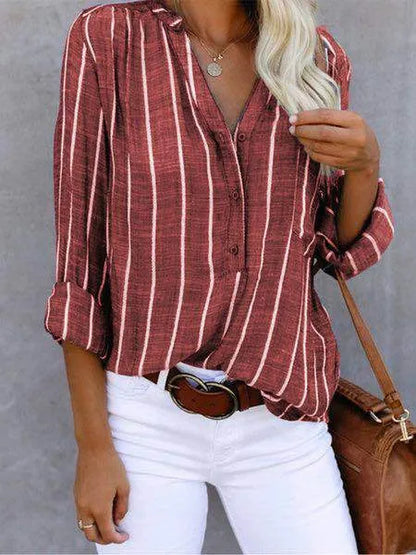 Chemisier femme rayé rouge à manches longues - PanierRoyale