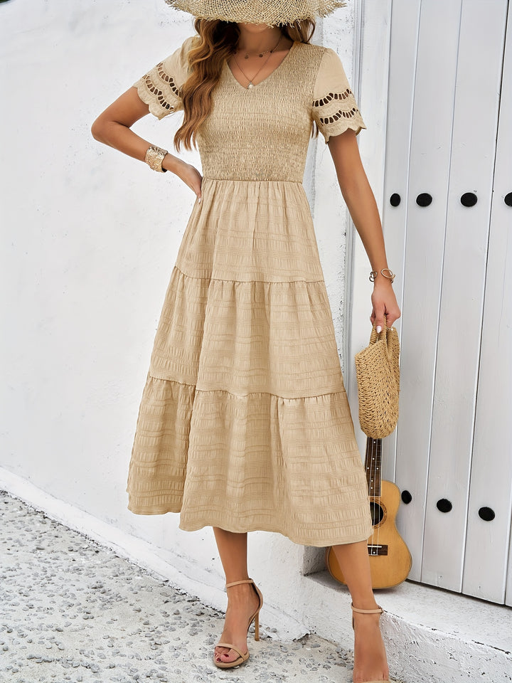 Robe Décontractée Été Longue Corail Dentelle pour Femme