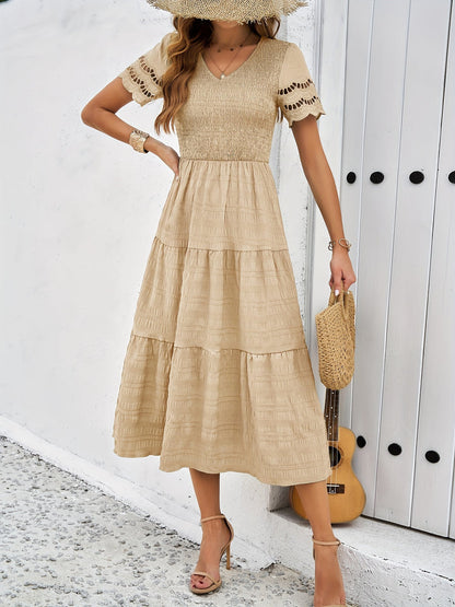 Robe Décontractée Été Longue Corail Dentelle pour Femme