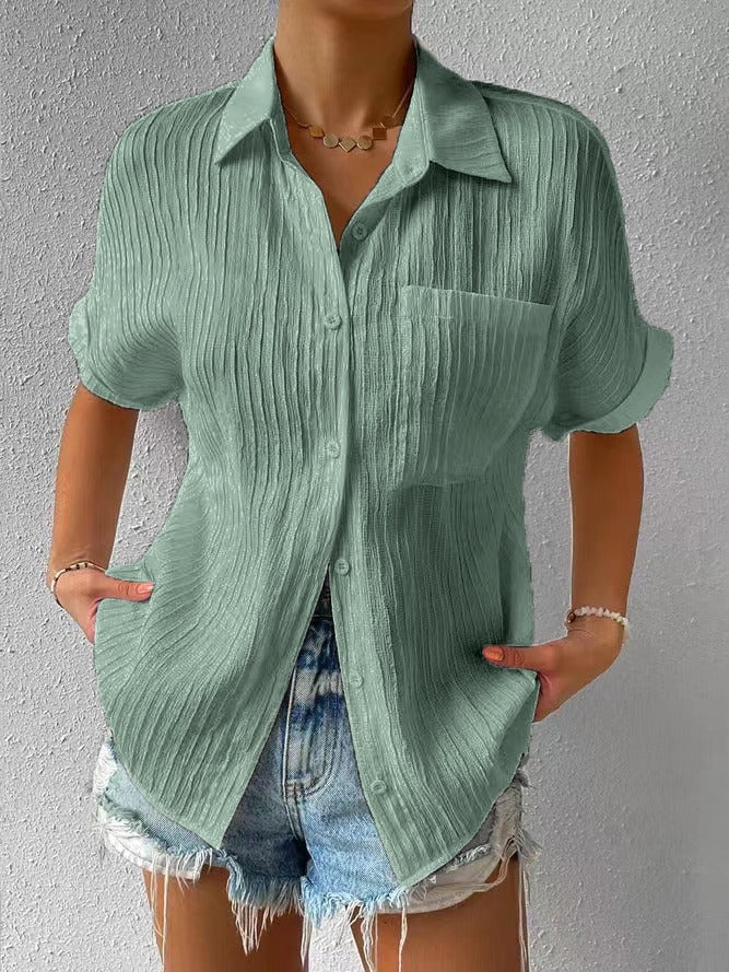 Chemise Femme Coton Légère Col Classique Boutonnée Coupe Décontractée