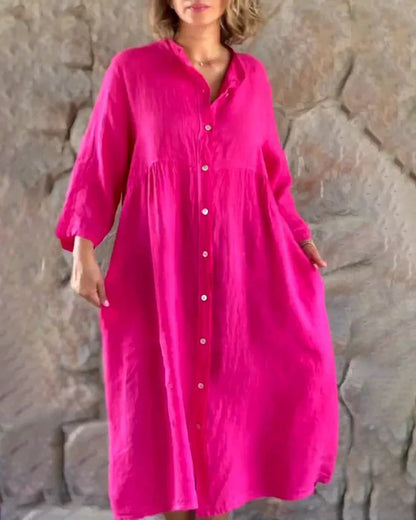 Robe Décontractée en Coton avec Boutons et Poche
